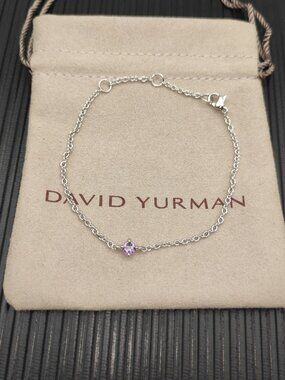 🌠David Yurman🌠 Silver 4mm Single-Stone Purple Diamond Bracelet